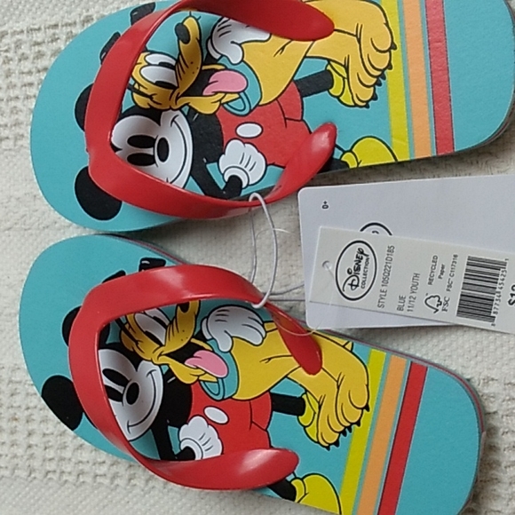 Disney Other - Disney Collection Mickey & Pluto Flip Flops Youth 11/12 Blue & Red